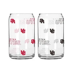 NCAA Utah Utes 2pk Glass Can - 16oz: Stemless Drinkware, Glass, 6" Height