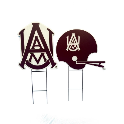 NCAA Alabama A&M Bulldogs 2pk Logo And Helmet Garden Stake Set 3 NCAA Alabama A&M Bulldogs 2pk Logo And Helmet Garden Stake Set